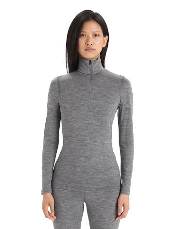 Women's Icebreaker Merino 200 Oasis Long Sleeve Half Zip Thermal Top Base Layers Gritstone Heather | CA 1044SGLO